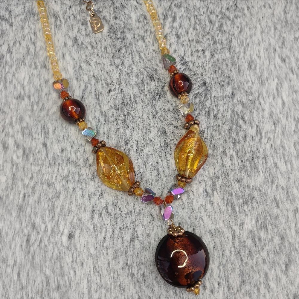 Vintage Style‎ Beaded Necklace with Glass Pendant